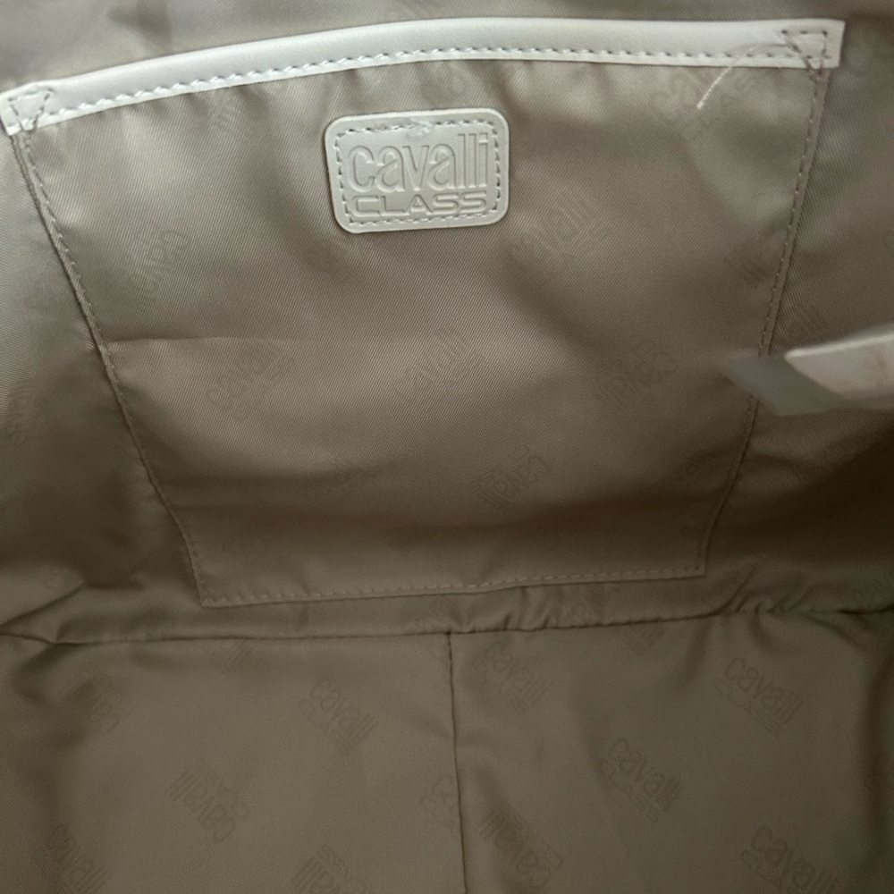 NWT Cavalli Class Sandra Shopper Tote Bag White Asparagus with Gold Hardware - Picture 7 of 14